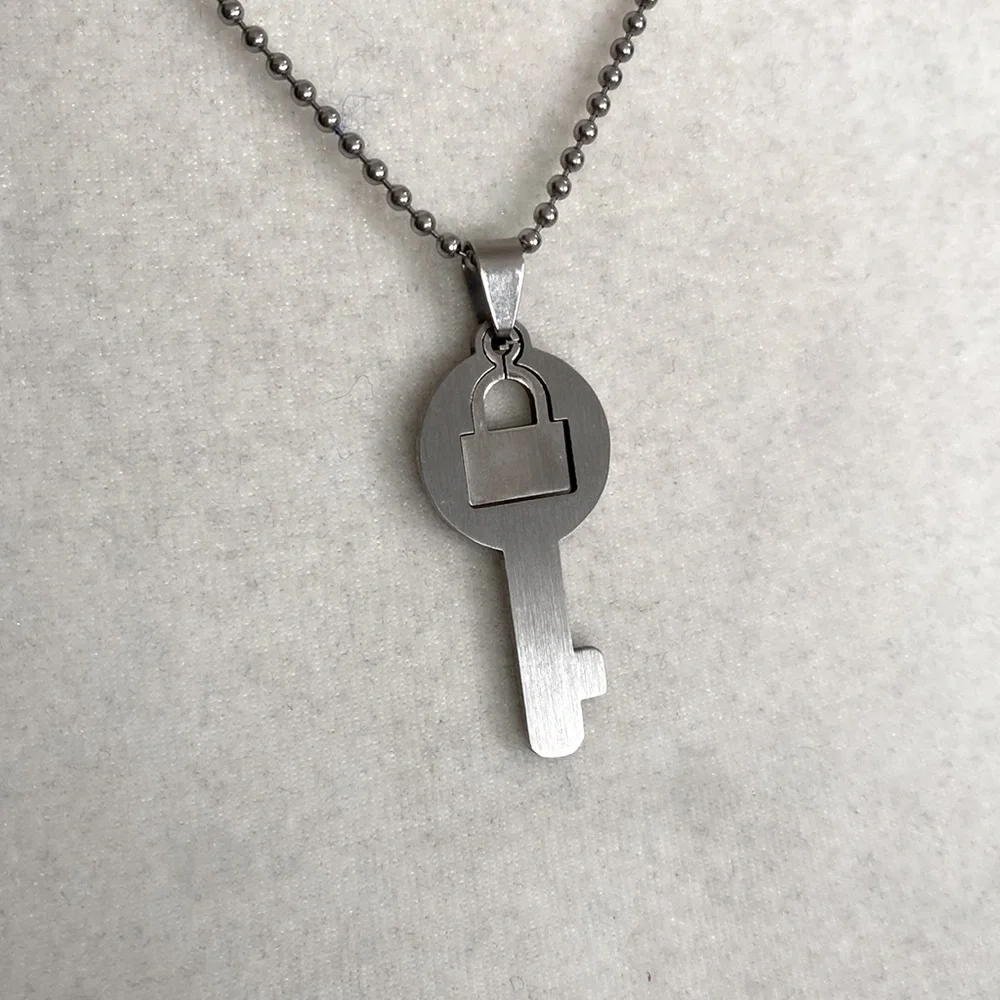 Silver Key to My Heart Necklace Minimalist Lock & Key Pendant Futuristic